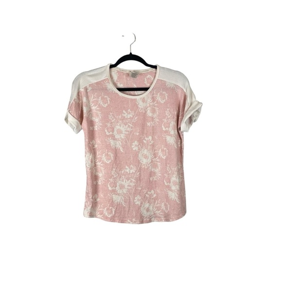 Lucky Brand Pink Floral Burnout Tee Shirt Short Sleeve Size S - Picture 2 of 4